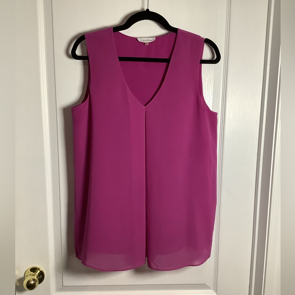 Calvin Klein V neck dressy chiffon overlay tank top
